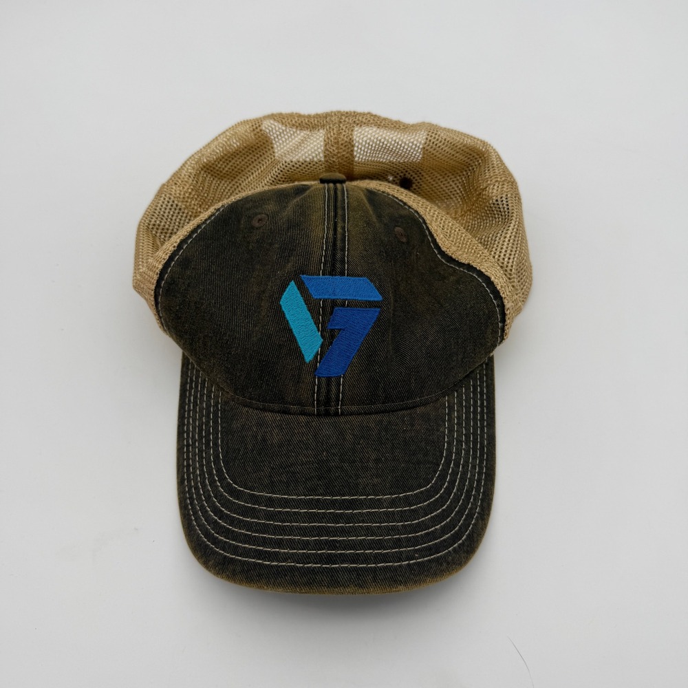 Legacy Trucker Hat Olive Green Tan Mesh Snapback Geometric Logo Distressed Cap